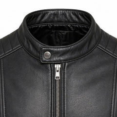 Men's Black Genuine Leather Motorcycle Jacket Stand Collar Style Outfit- RXD leather 002