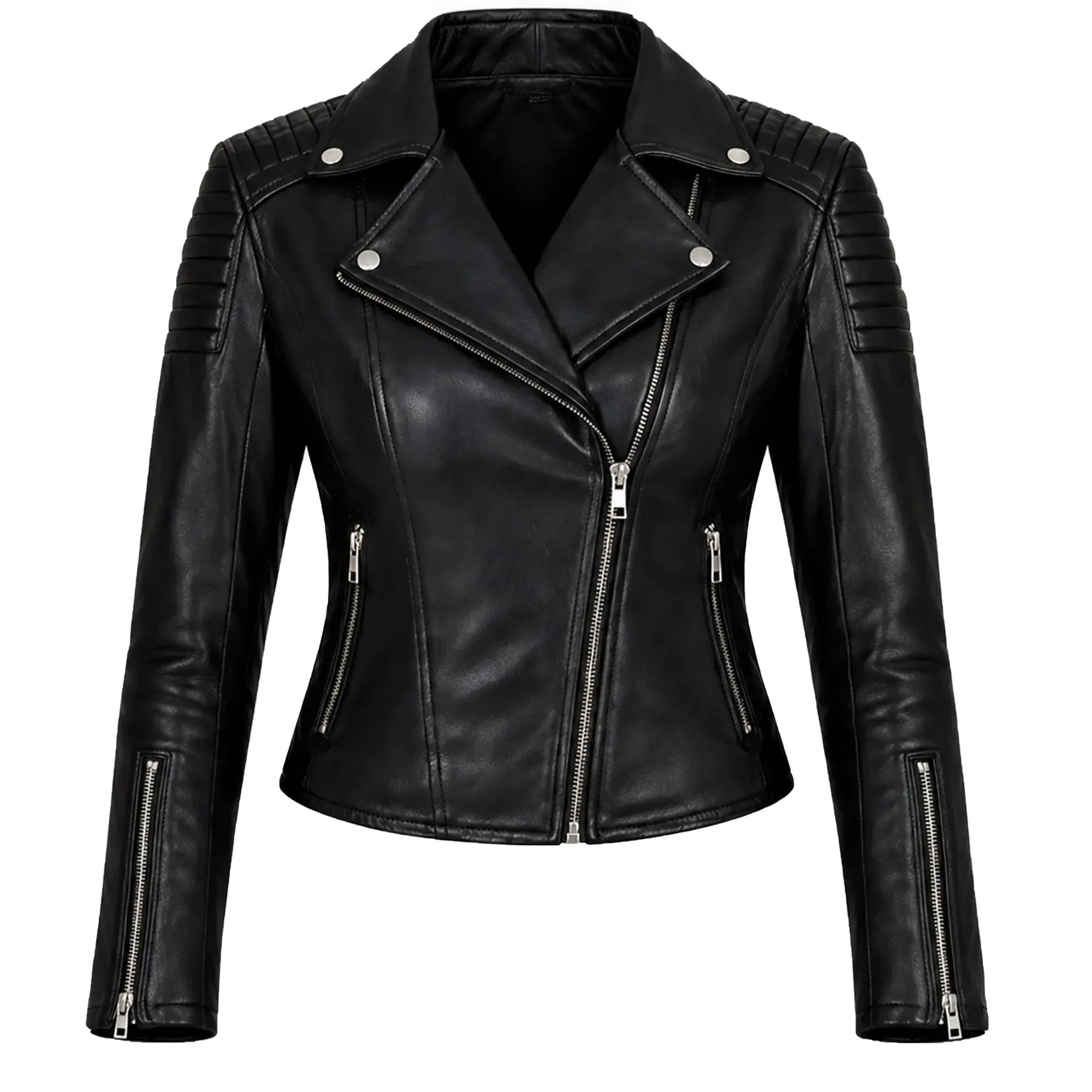 Womens Black Leather Biker Jacket Real Sheepskin Moto Style - RXD Leather 0096