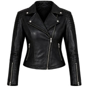 Women's black sheepskin leather biker jacket – RXD Leather