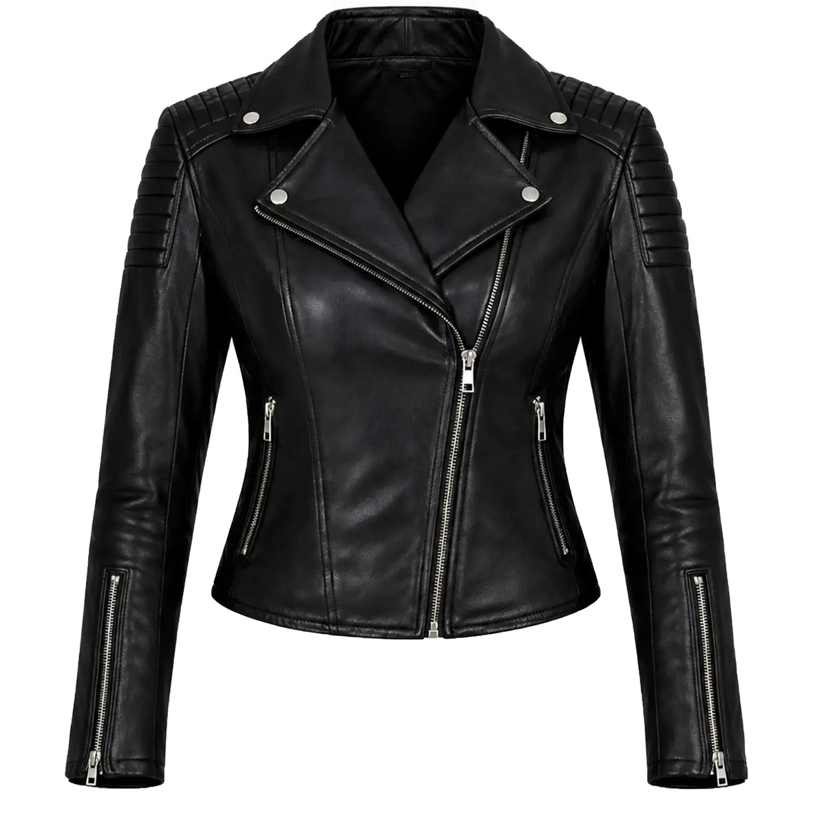 Womens Black Leather Biker Jacket Real Sheepskin Moto Style - RXD Leather 0096