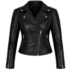 Womens Black Leather Biker Jacket Real Sheepskin Moto Style - RXD Leather 0096