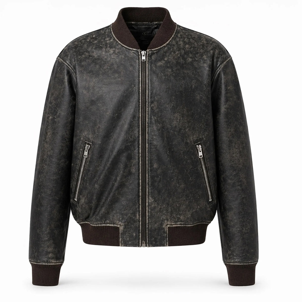 Mens Black Distressed Leather Bomber Jacket Classic Casual Style - RXD Leather 0039 