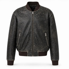 Mens Black Distressed Leather Bomber Jacket Classic Casual Style - RXD Leather 0039 