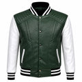Men's green and white varsity leather jacket – RXD Leather