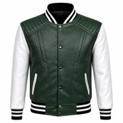 Men's green and white varsity leather jacket – RXD Leather