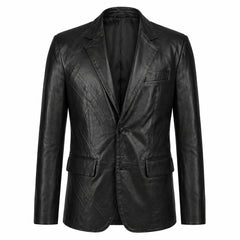 Mens Black Stretch Leather Blazer Jacket for Casual Formal Wear Style - RXD Leather 00237