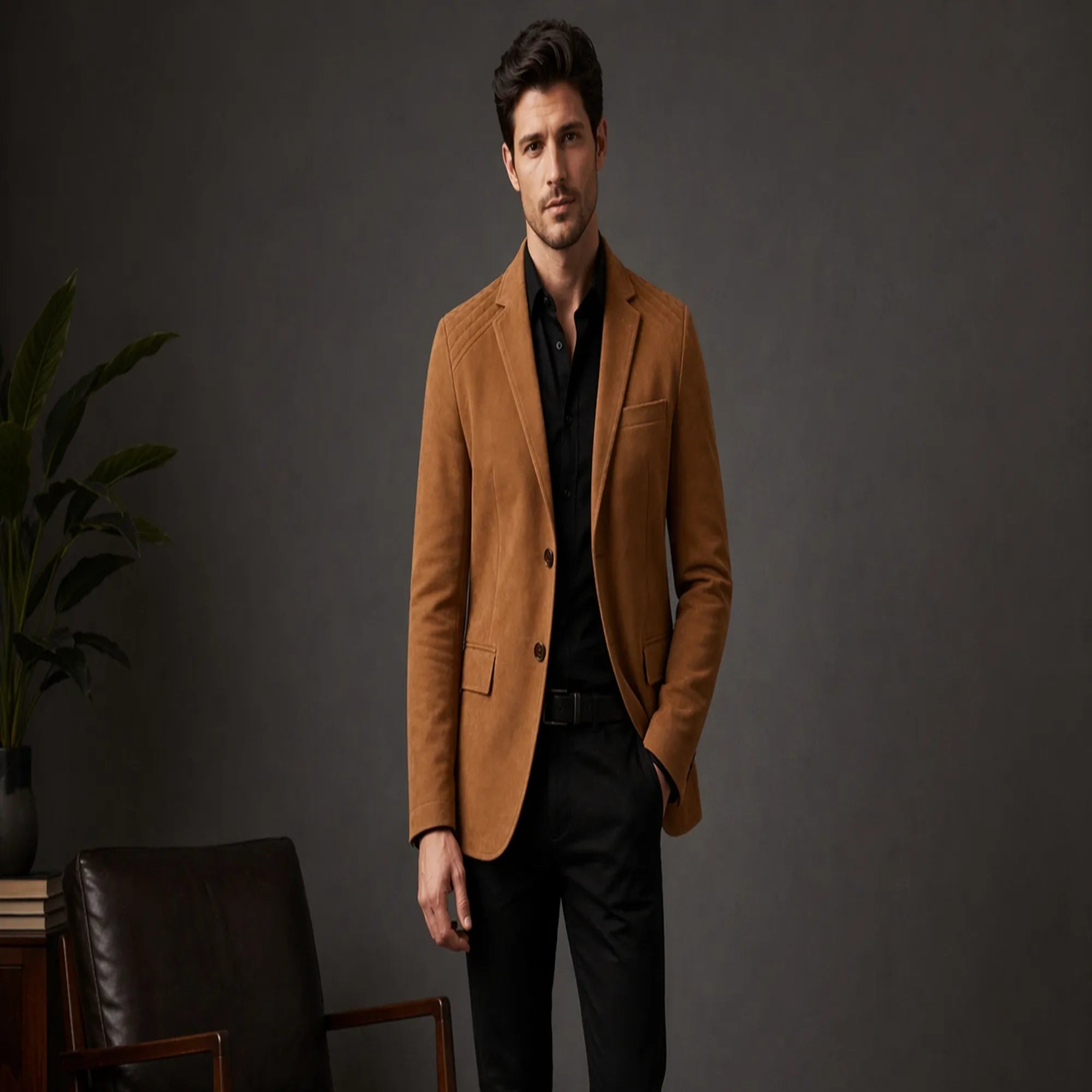 Mens Suede Leather Blazer Jacket Custom Fit Smart Casual Style for Men - RXD Leather 00234