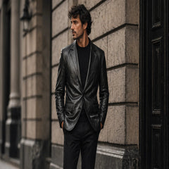 Mens Black Stretch Leather Blazer Jacket for Casual Formal Wear Style - RXD Leather 00237