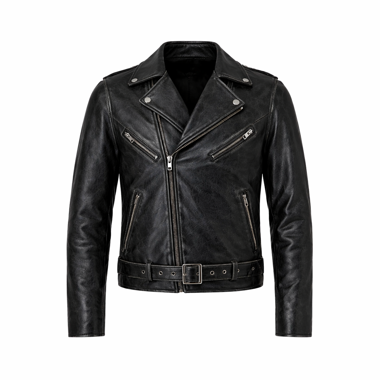Mens Distressed Black Leather Brando Jacket Classic Biker Style - RXD Leather 0040