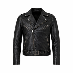 Mens Distressed Black Leather Brando Jacket Classic Biker Style - RXD Leather 0040