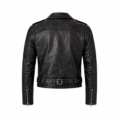 Mens Distressed Black Leather Brando Jacket Classic Biker Style - RXD Leather 0040 