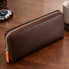 Leather Wallet Brown Orange Zipped Multi-Compartment - RXD Leather 0051