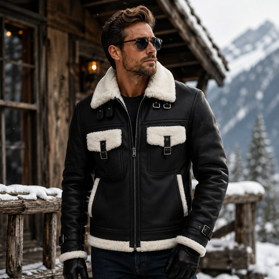 Men's black fur collar leather jacket – RXD Leather