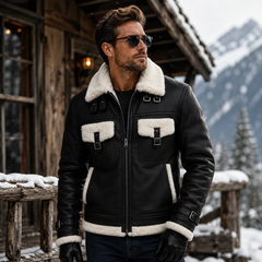 Men's Black Shearling Leather Jacket Aviator Winter Warm Coat for Men - RXD Leather 0081 