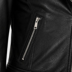 Womens Black Leather Biker Jacket Real Sheepskin Moto Style - RXD Leather 0096