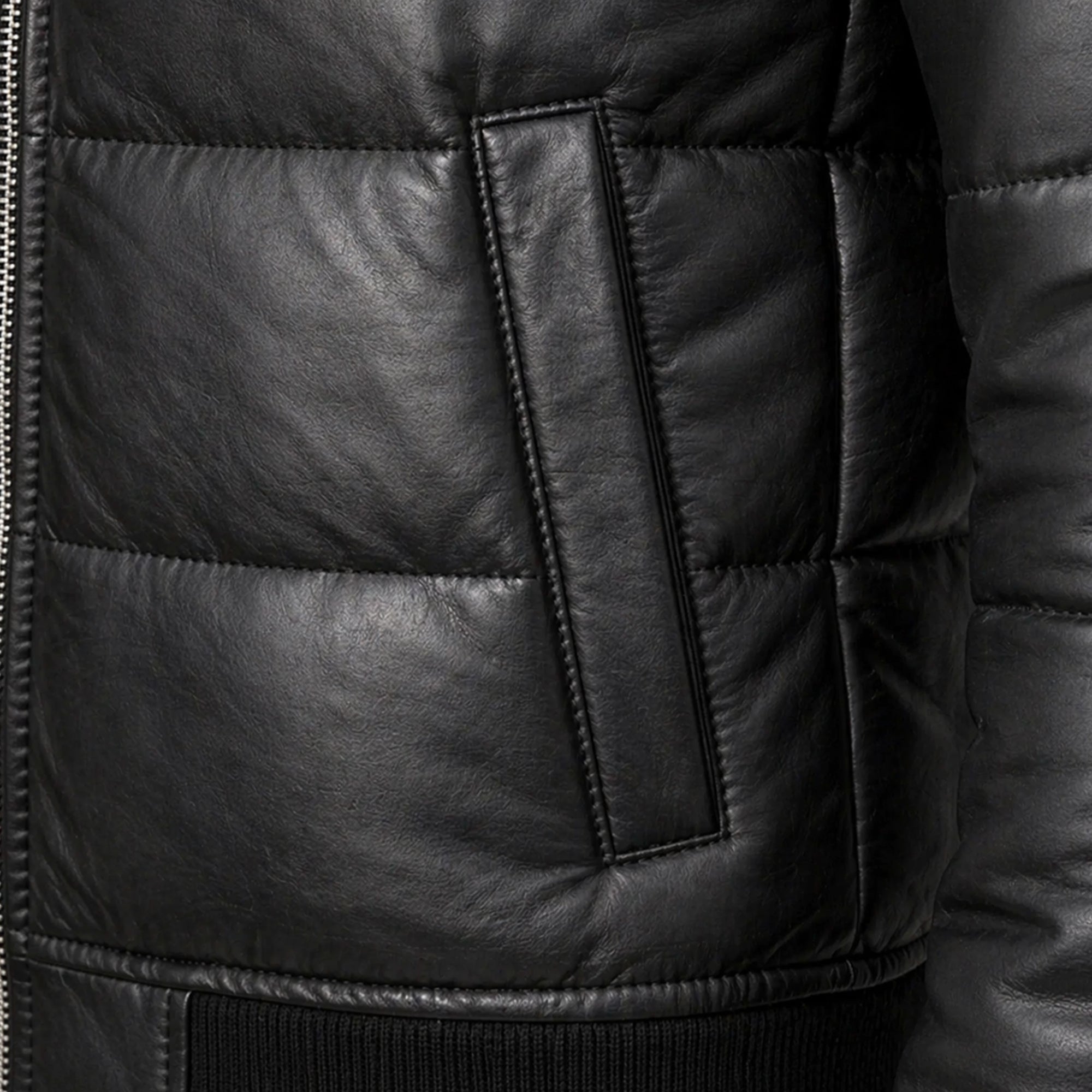 Mens Black Leather Puffer Jacket Shiny Winter Streetwear Style Outfits - RXD Leather 0025