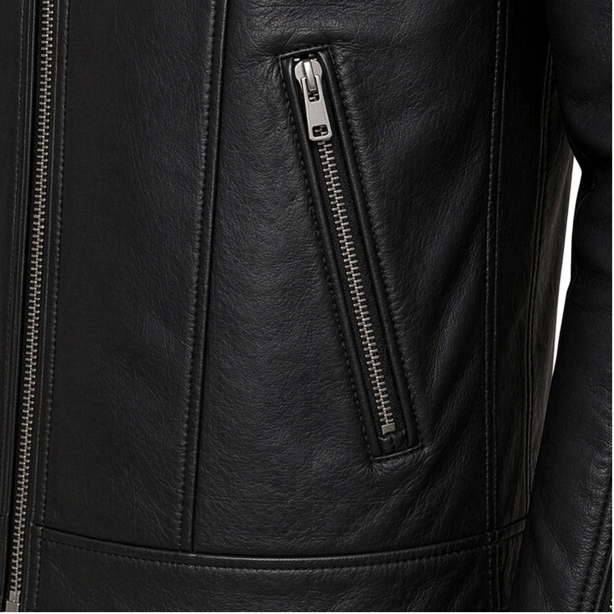 Men's Black Genuine Leather Motorcycle Jacket Stand Collar Style Outfit- RXD leather 002