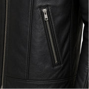 Men's black leather biker jacket detail – RXD Leather
