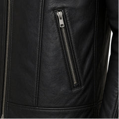 Men's Black Genuine Leather Motorcycle Jacket Stand Collar Style Outfit- RXD leather 002