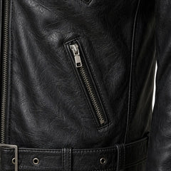 Mens Distressed Black Leather Brando Jacket Classic Biker Style - RXD Leather 0040 