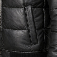 Mens Black Leather Puffer Jacket Shiny Winter Streetwear Style Outfits - RXD Leather 0025