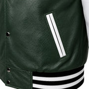 Men's green varsity leather jacket styled – RXD Leather