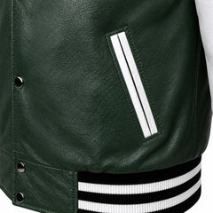 Mens Green White Varsity Leather Jacket College Streetwear Fit Apparel - RXD Leather 00141 