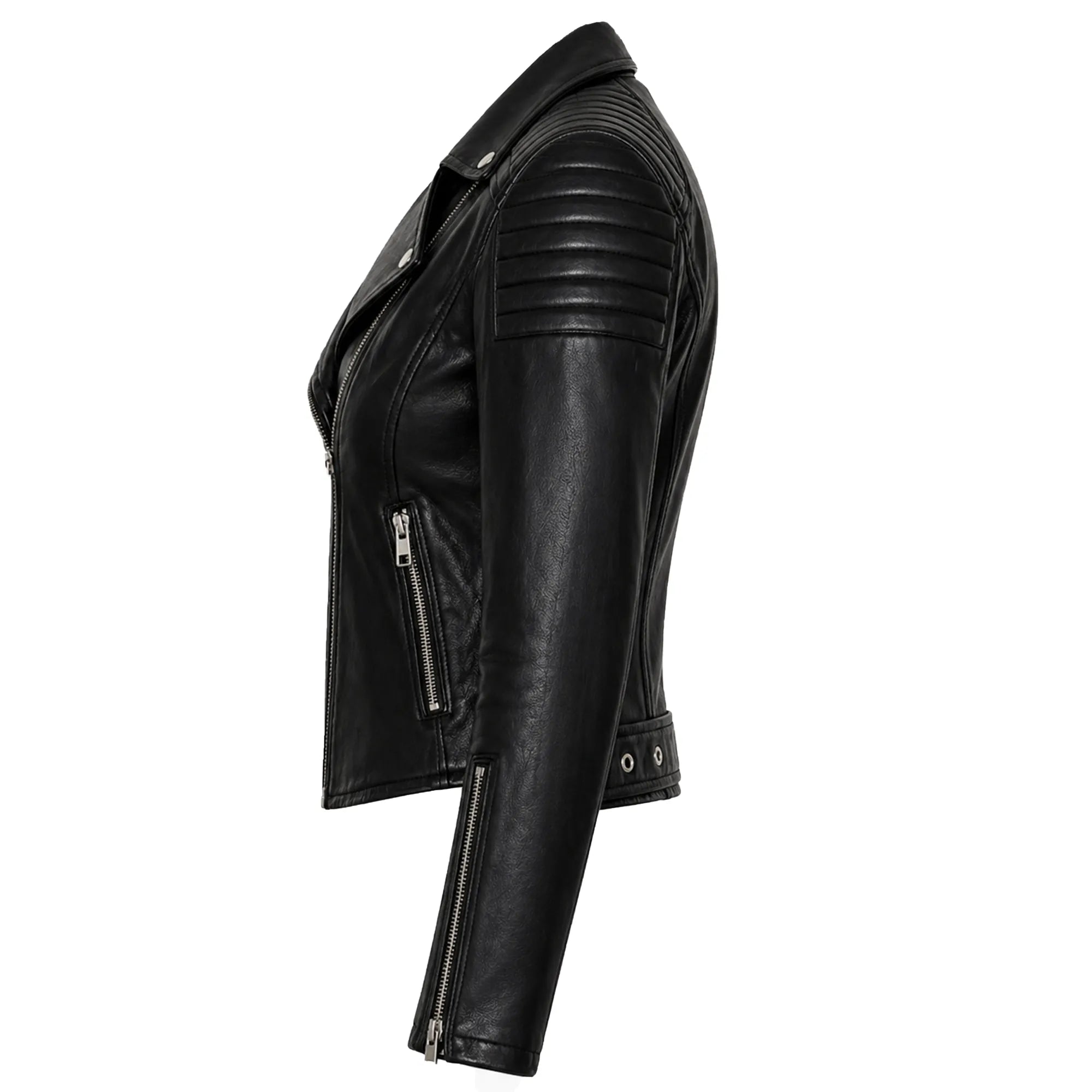 Womens Black Leather Biker Jacket Real Sheepskin Moto Style - RXD Leather 0096