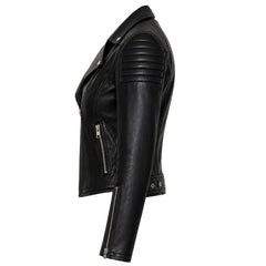 Womens Black Leather Biker Jacket Real Sheepskin Moto Style - RXD Leather 0096