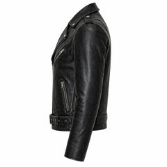 Mens Distressed Black Leather Brando Jacket Classic Biker Style - RXD Leather 0040 