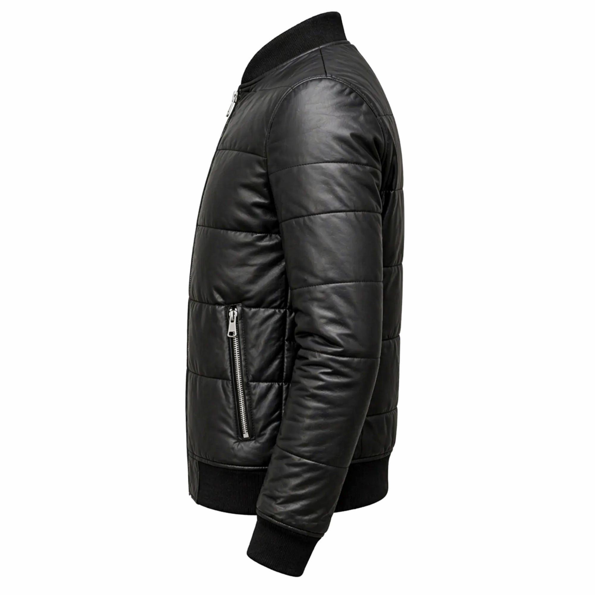 Mens Black Leather Puffer Jacket Shiny Winter Streetwear Style Outfits - RXD Leather 0025