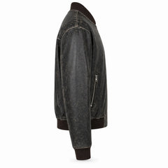 Mens Black Distressed Leather Bomber Jacket Classic Casual Style - RXD Leather 0039 