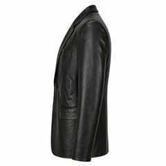 Mens Black Stretch Leather Blazer Jacket for Casual Formal Wear Style - RXD Leather 00237