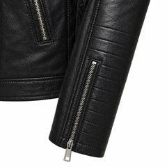Men's Black Genuine Leather Motorcycle Jacket Stand Collar Style Outfit- RXD leather 002