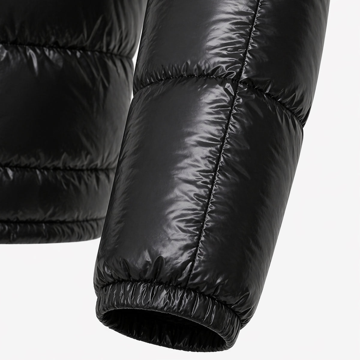 Men's black hooded puffer jacket detail – RXD Leather