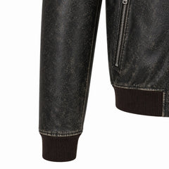 Mens Black Distressed Leather Bomber Jacket Classic Casual Style - RXD Leather 0039 