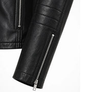 Women's black leather biker jacket with epaulettes – RXD Leather