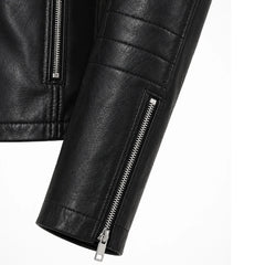Womens Black Leather Biker Jacket Real Sheepskin Moto Style - RXD Leather 0096