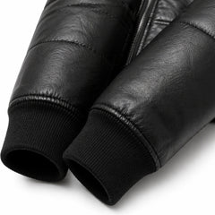 Mens Black Leather Puffer Jacket Shiny Winter Streetwear Style Outfits - RXD Leather 0025