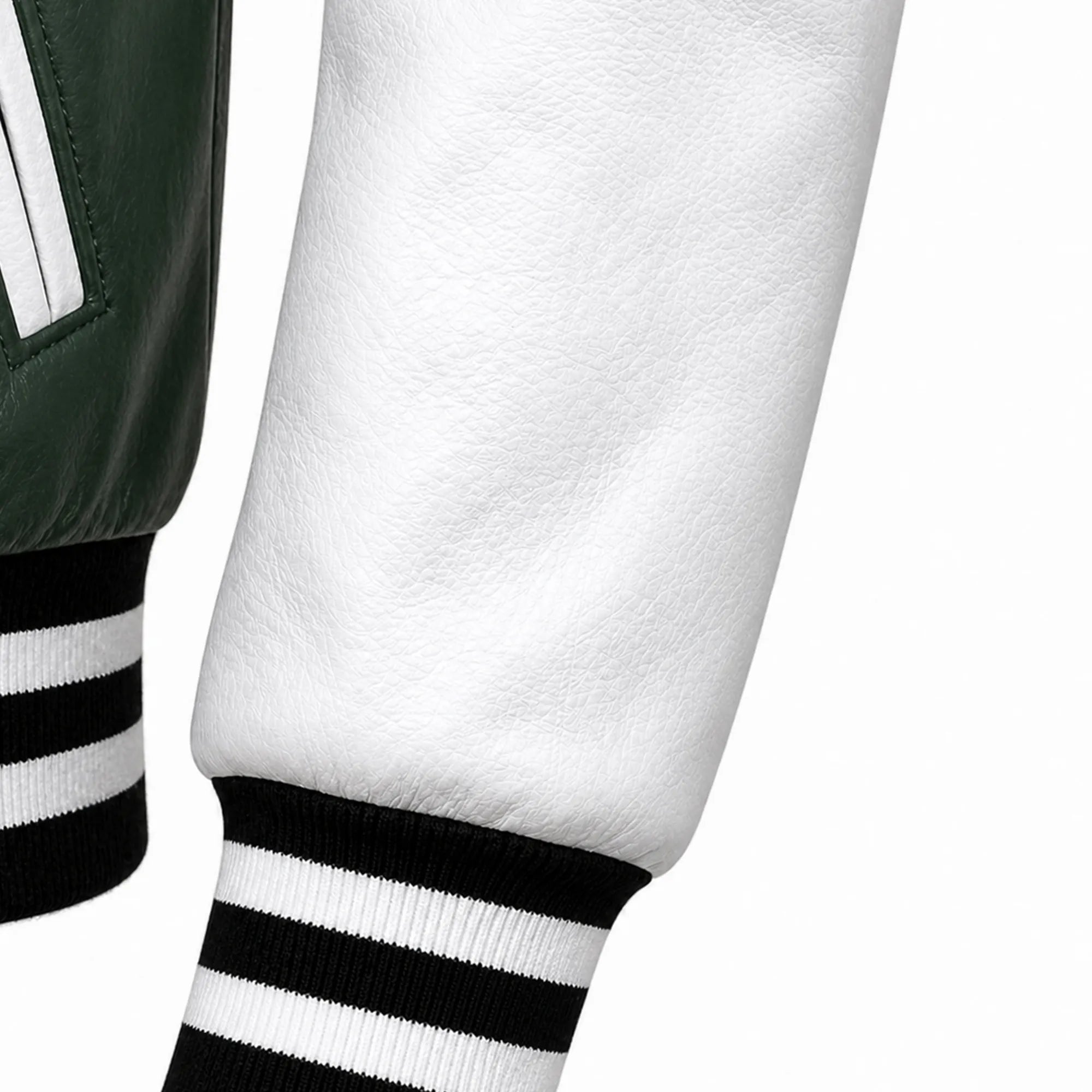 Mens Green White Varsity Leather Jacket College Streetwear Fit Apparel - RXD Leather 00141 