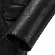 Men's black stretch leather blazer jacket detail – RXD Leather
