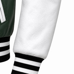 Mens Green White Varsity Leather Jacket College Streetwear Fit Apparel - RXD Leather 00141 