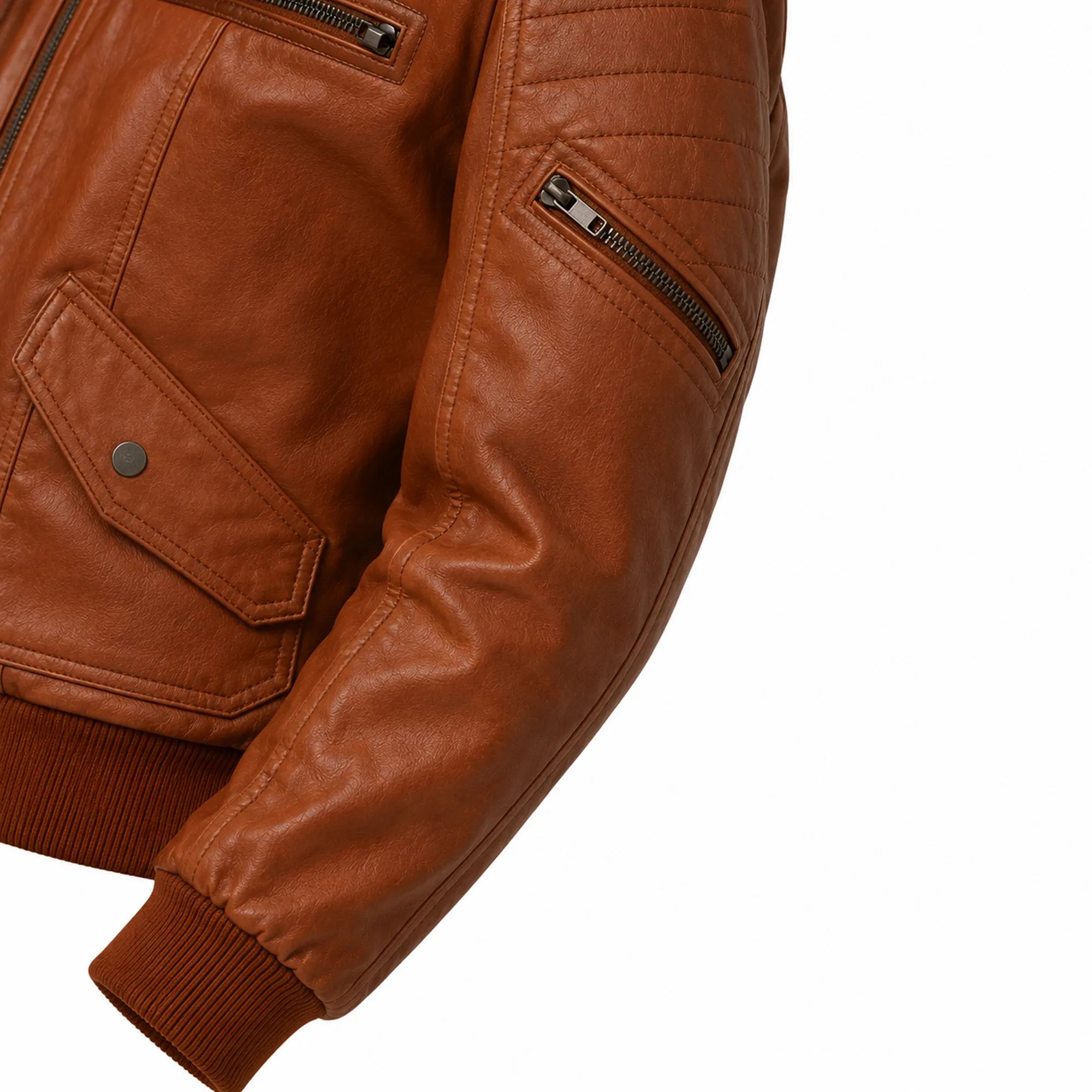 Women's brown sheepskin vintage bomber jacket detail – RXD Leather